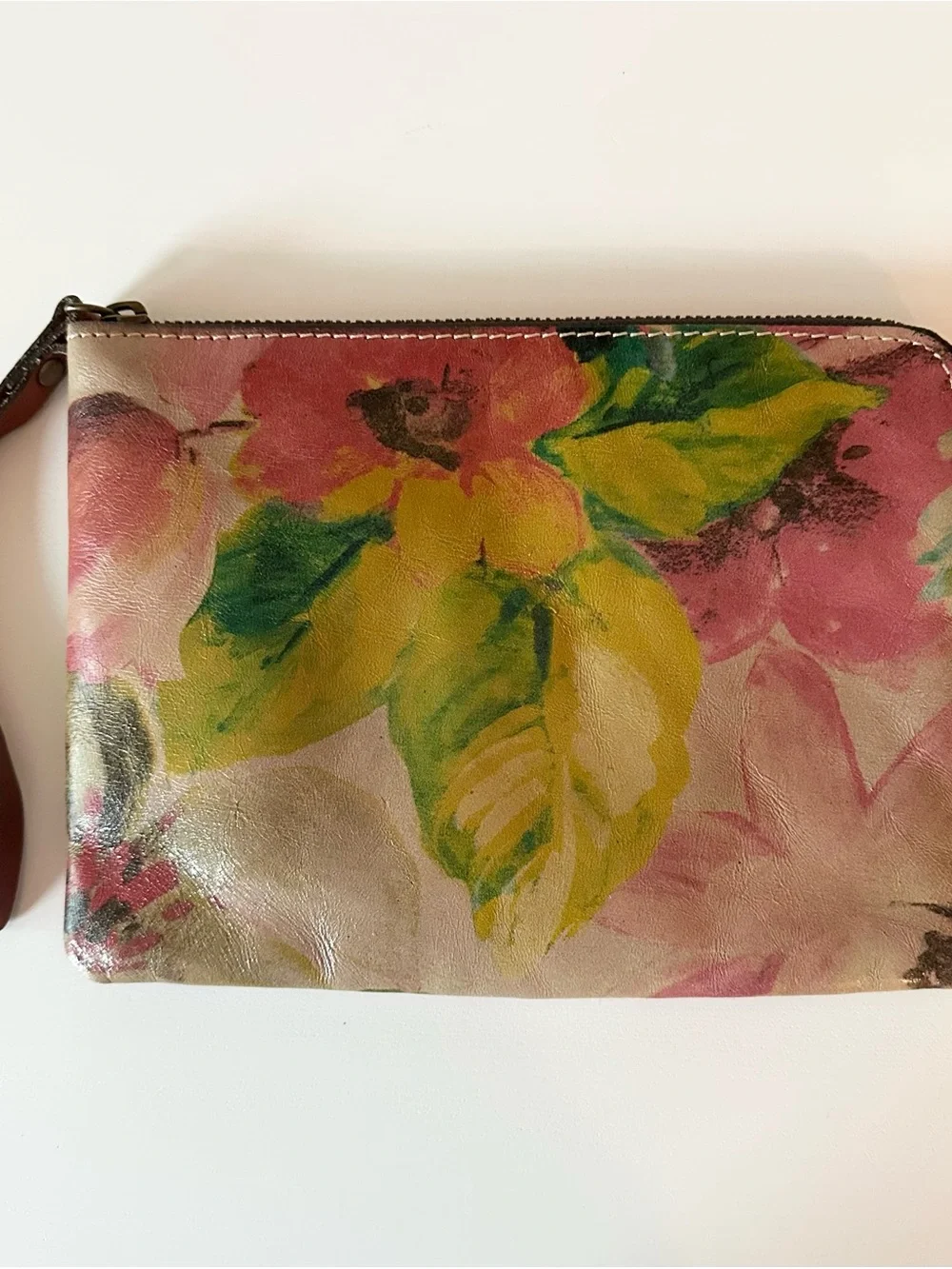 Patricia Nash Floral Italian Leather Wristlet Zip Pouch Clutch